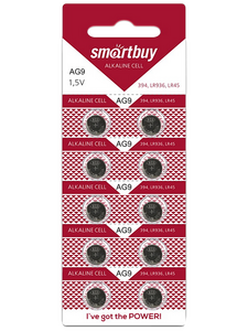 Батарейка часовая AG09 SmartBuy ( LR936 , 394A ) BL10 , SBBB-AG9-10B