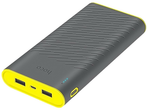 Внешний аккумулятор Hoco B31 серо-жёлтый ( 3.7 В ) 20000 мАч ; для моб телефонов ( 5 В ) ≈ 12000 мАч