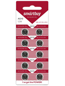 Батарейка часовая AG10 SmartBuy ( LR1130 , 389A ) BL10 , SBBB-AG10-10B