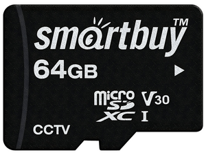 Карта памяти MicroSD 64 Гб SmartBuy CCTV Класс 10 U3 ( чтение до 95 МБ/с / запись до 50 МБ/с )