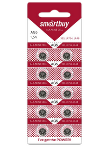 Батарейка часовая AG05 SmartBuy ( LR754 , 393A ) BL10 , SBBB-AG5-10B