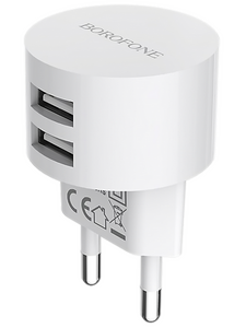 Сетевое зарядное USB устройство ( 2 USB выхода ) Borofone BA23A Brilliant , 5 В , 2.4 А , белое