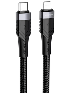 Кабель Borofone BU35 Influence джек USB Type-C - джек Lightning , 20 Вт, 1.2 метра, оплётка, чёрный