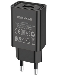 Сетевое зарядное USB устройство ( 1 USB выход ) Borofone BA68A Glacier , 5 В , 2.1 А , чёрное