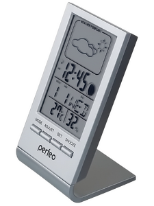 Часы-метеостанция Perfeo PF_A4857 Angle , серебряные , влажность , температура , дата , будильник 
