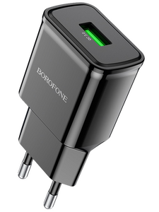 Сетевое зарядное USB устройство ( 1 USB выход ) Borofone BA59A, 18 Вт, 5-12 В, 1.5-3A, QC3.0, чёрное