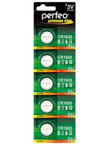 Батарейка дисковая CR1620 Perfeo Lithium Cell BL5 , PF CR1620/5BL