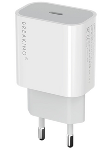 Сетевое зарядное USB устройство ( 1 Type-C выход ) Breaking WC04, 20 Вт, 5 - 12 В, 3 A, QC3.0, белое