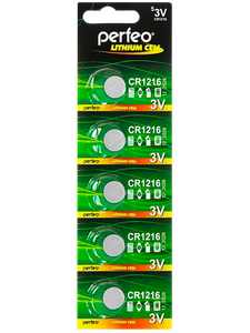Батарейка дисковая CR1216 Perfeo Lithium Cell BL5 , PF CR1216/5BL