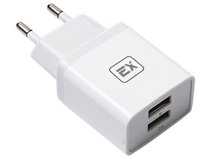Сетевое зарядное USB устройство ( 2 USB выхода ) Exployd EX-Z-611 , 5 В , 2.1 А + 1 A , белое