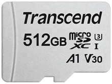 Карта памяти MicroSD 512 Гб Transcend 300S Класс 10 U3 + адаптер SD , TS512GUSD300S-A 