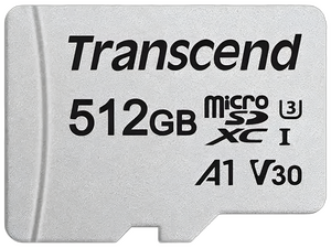 Карта памяти MicroSD 512 Гб Transcend 300S Класс 10 U3 + адаптер SD , TS512GUSD300S-A 