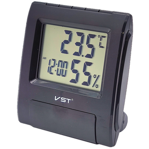 Часы будильник Vst-7090S чёрные , влажность , температура ( батарейка R3 в комплект не входит ) 
