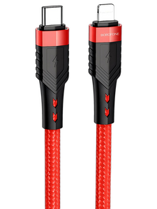 Кабель Borofone BU35 Influence джек USB Type-C - джек Lightning , 20 Вт, 1.2 метра, оплётка, красный