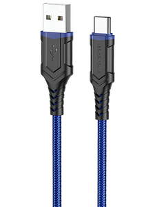 Кабель Borofone BX67 джек USB - джек USB Type-C , 3 А , 1 метр , нейлон , синий
