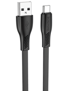 Кабель Borofone BX85 Auspicious джек USB - джек USB Type-C , 3 А , 1 метр , плоский , чёрный