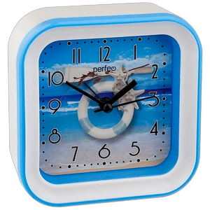 Часы-будильник Perfeo PF-TC-006 , PF-C3105, бело-синие, спасательный круг, 10*10*4 см (R6 не входит)