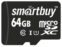 Карта памяти MicroSD 64 Гб SmartBuy UHS-I Класс 10 , SB64GBSDCL10-00