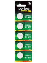 Батарейка дисковая CR2450 Perfeo Lithium Cell BL5 , PF CR2450/5BL