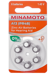 Батарейка для слуховых аппаратов ZA13 Minamoto ( AC13, DA13, PR48, PR13 ) BL6