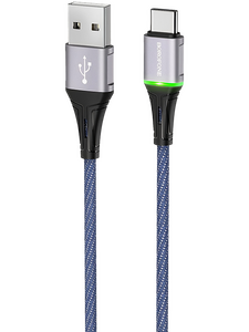 Кабель Borofone BU25 Glory джек USB - джек USB Type-C , 3 А , 1.2 метра , подсветка , синий
