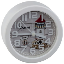 Часы-будильник Perfeo PF-TC-013, PF_C3146, круглые, белые, маяк, 10.5*4 см (R6 в комплект не входит)