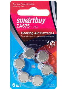 Батарейка для слуховых аппаратов ZA675 SmartBuy ( AC675, DA675, PR44, PR675 ) BL6 , SBZA-A675-6B