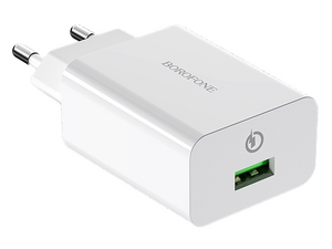 Сетевое зарядное USB устройство ( 1 USB выход ) Borofone BA21A , 3.6 - 12 В, 1.5 - 3 A, QC3.0, белое
