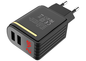 Сетевое зарядное USB устройство ( 2 USB выхода ) Hoco C39A Enchanting , 5 В , 2.4 А, дисплей, чёрное