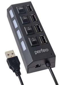 USB HUB Perfeo PF_C3220 , 4 порта , чёрный
