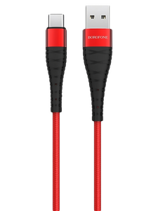 Кабель Borofone BX32 Munificent джек USB - джек USB Type-C , 3 А , 1 метр , нейлон , красный