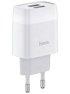 Сетевое зарядное USB устройство ( 2 USB выхода ) Hoco C73A Glorious , 5 В , 2.4 А , белое