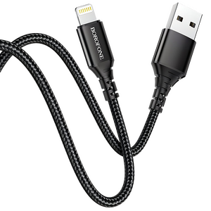 Кабель Borofone BX54 Ultra Bright джек USB - джек Lightning , 2.4 А , 1 метр , оплётка , чёрный