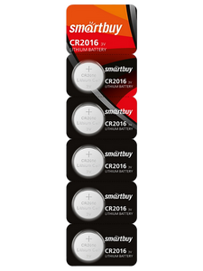 Батарейка дисковая CR2016 SmartBuy Lithium Battery BL5 , SBBL-2016-5B