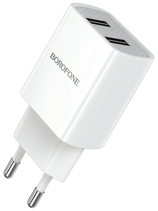 Сетевое зарядное USB устройство ( 2 USB выхода ) Borofone BA53A Powerway , 5 В , 2.1 А , белое
