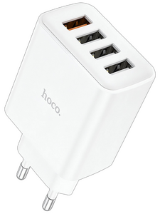 Сетевое зарядное USB устройство ( 4 USB выхода ) Hoco C102A , 18Вт + 10.5Вт, 3A + 2.1A, QC3.0, белое