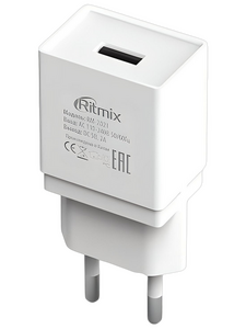 Сетевое зарядное USB устройство ( 1 USB выход ) Ritmix RM-2021 , 5 В , 2 А , белое