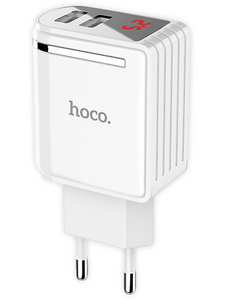 Сетевое зарядное USB устройство ( 2 USB выхода ) Hoco C39A Enchanting , 5 В , 2.4 А , дисплей, белое