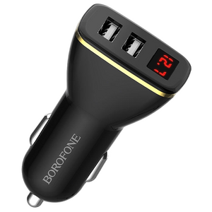 Автомобильное зарядное USB устройство ( 2 USB выхода ) Borofone BZ11 , 2.1 A , дисплей , чёрное 