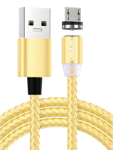 Кабель Denmen D09V джек USB - джек micro USB , 2.4 А , 1 метр , магнитный micro USB, нейлон, золотой
