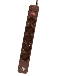 Сетевой фильтр Perfeo PF-SP-5/USB/1,8-BR, 5 розеток + 2 USB, 1.8 метра, коричневый