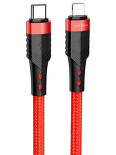 Кабель Borofone BU35 Influence джек USB Type-C - джек Lightning , 20 Вт, 1.2 метра, оплётка, красный