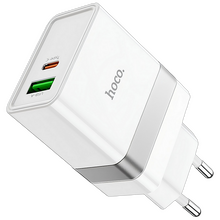 Сетевое зарядное USB устройство ( 1 USB + 1 Type-C выходы ) Hoco N21 Topspeed , 30 Вт , QC3.0, белое