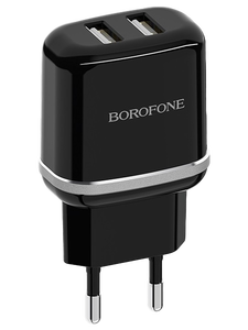 Сетевое зарядное USB устройство ( 2 USB выхода ) Borofone BA25A Outstanding , 5 В , 2.4 А , чёрное