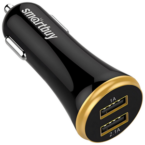 Автомобильное зарядное USB устройство ( 2 USB выхода ) SmartBuy SBP-2020 Turbo , 2.1 A + 1 A, чёрное