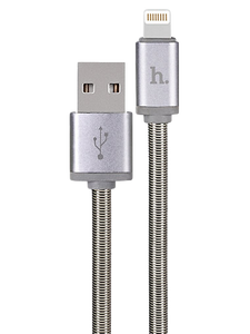 Кабель Hoco U5 Full Metal джек USB - джек Lightning , 2.4 А , 1.2 метра , металл , серый 
