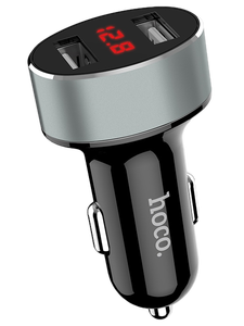 Автомобильное зарядное USB устройство ( 2 USB выхода ) Hoco Z26 , 2.1 A , дисплей , чёрно-серое