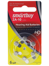 Батарейка для слуховых аппаратов ZA10 SmartBuy ( AC10, DA230, PR70, PR230 ) BL6 , SBZA-A10-6B
