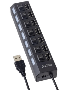 USB HUB Perfeo PF_C3223 , 7 портов , чёрный