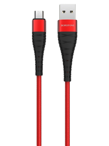 Кабель Borofone BX32 Munificent джек USB - джек micro USB , 2.4 А , 1 метр , нейлон , красный